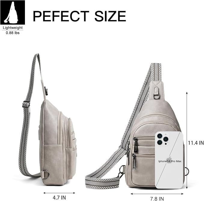 Leresas Sling Bag for Women Crossbody Bags Fanny Packs Sling Purse Backpack Shoulder Bag Vegan Leather Chic Gifts Travel Handbag Light Grey