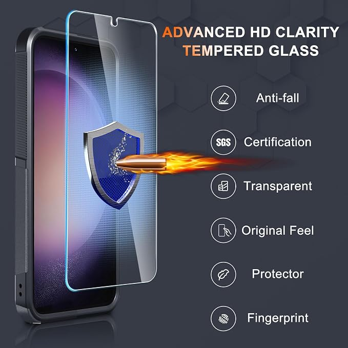 RMOCR Case for Samsung Galaxy S25 Plus, Full Body Heavy Duty Rugged Shockproof Protective Phone Cover with Lanyard Strap, Tempered Glass Screen Protector and Camera Lens Cover, Black Matte