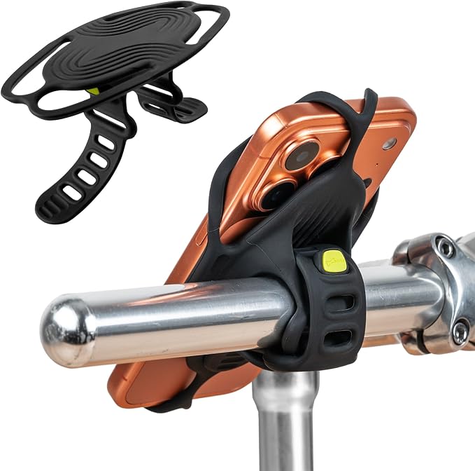 Bone Bike Tie 6, Bicycle Phone Mount for Handlebar, Scratch-Free & Shock-Absorbing Silicone MTB Holder with Dual-Strap Protection, Cycling Phone Carrier for iPhone & 4.7"–7.2" Smartphones (Handlebar)