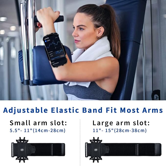 Wristband Running Phone Holder for iPhone 16/15/14/13/12/11/ Pro/X/8 Plus/8/7, 360°Rotatable with Key Holder, Sports Wristband for Samsung Galaxy and All 4''-6.5''Phones (Non-Removable-S)