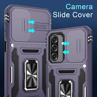 DEERLAMN Case for Samsung Galaxy A17 5G with Slide Camera Cover+Screen Protector (1 Pack), Rotated Ring Kickstand Military Grade Shockproof Protective Cover-Deep Purple