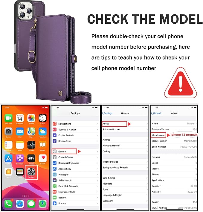 for Wallet Case Compatible with iPhone 12 Pro Max,Multi-Function Detachable 2 in 1 Magnetic iPhone 12 Pro Max Case Wallet,Flip Strap Zipper Card Holder Phone Case with Shoulder Straps (Pruple)