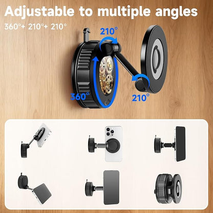 Vacuum Magnetic Shower Phone Holder for Mirror/Tile/Glass/Wood, 360° Adjustable Mirror Phone Holder for Shower/Bathroom/Office/Car with Suction Cup, Shower Phone Mount for iPhone MagSafe and Android