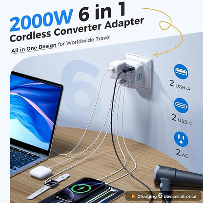 DOACE 2000W 220V to 110V Converter for European Travel for Hair Dryers, Voltage Converter US to Europe with Fast Charging Power Converter Adapter Combo with 4 USB Ports Step Down Transformer