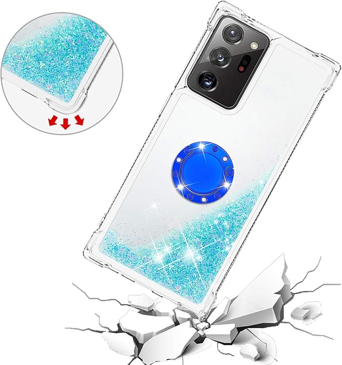 Bling Protection Case for Galaxy Note 20 Ultra, Glitter Liquid Case Silicone Bumper Case Transparent Shockproof Cover Yellowing-Resistant with Ring Holder Compatible with Samsung Galaxy Note 20 Ultra