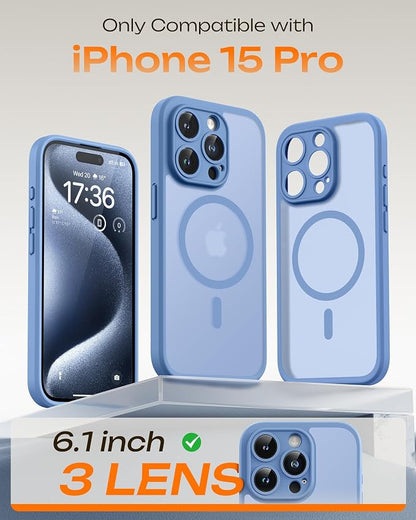 TOCOL for Phone 15 Pro Case, Compatible with Magsafe Charger, Full Camera Protection, Drop Protection, Translucent Matte Phone Case for iPhone 15 Pro 6.1 inch (Light Blue)