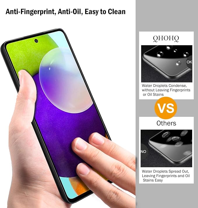 QHOHQ 3 Pack Screen Protector for Samsung Galaxy A52 4G/5G with 3 Packs Camera Lens Protector,Tempered Glass Film,9H Hardness - HD - Anti-Scratch - 2.5D Edge - Anti-Fingerprint - Easy Installation