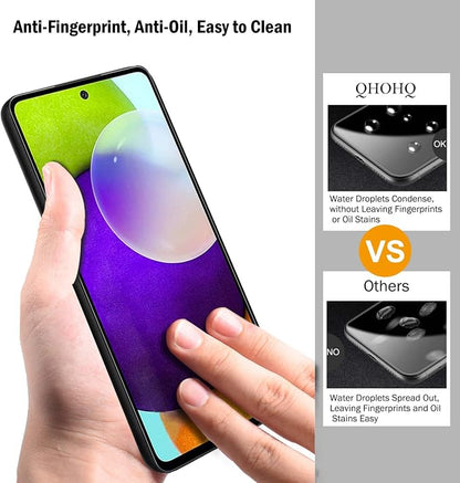 QHOHQ 3 Pack Screen Protector for Samsung Galaxy A52 4G/5G with 3 Packs Camera Lens Protector,Tempered Glass Film,9H Hardness - HD - Anti-Scratch - 2.5D Edge - Anti-Fingerprint - Easy Installation