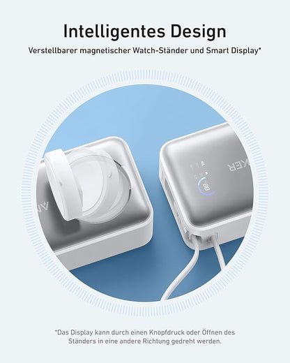 Anker MagGo Power Bank for Apple Watch, Officially Certified 10,000mAh Compact Battery Pack with Built-in USB-C Cable, 35W Max, for iPhone 15 Series, Samsung, iPad, AirPods, and More(White)