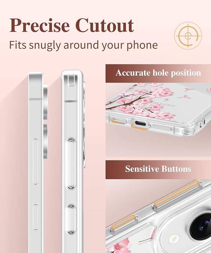 GVIEWIN for Samsung Galaxy S25 Edge Case, Clear Floral Shockproof Protective Women Phone Case, Non-Yellowing, Screen&Camera Lens Protector for Galaxy S25 Edge 6.7",Sakura/Pink