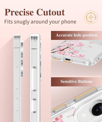GVIEWIN for Samsung Galaxy S25 Edge Case, Clear Floral Shockproof Protective Women Phone Case, Non-Yellowing, Screen&Camera Lens Protector for Galaxy S25 Edge 6.7",Sakura/Pink