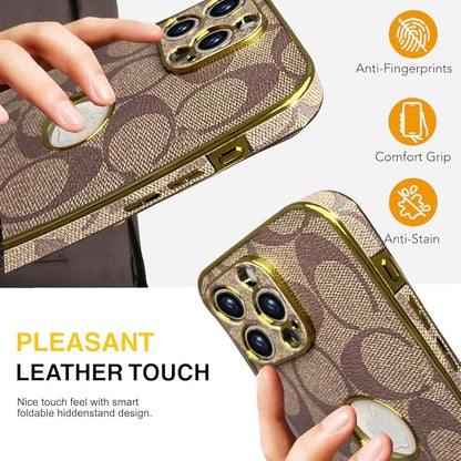 Compatible with iPhone 15 Pro Max Case with Logo View , Luxury Elegant Full Protection Slim Shockproof Leather Case with Camera Lens Protector Phone Cover for iPhone 15 Pro Max 6.7" for Women Men