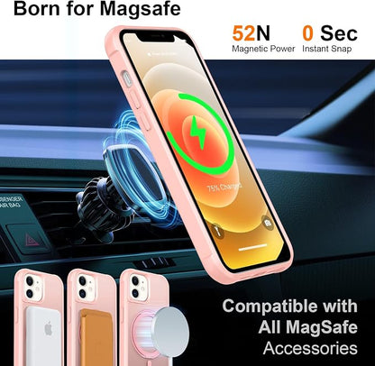 360° Magnetic Swivel Ring for iPhone 12 case, Built-in Metal Stand and Ring Holder, Magsafe Compatible, Military Grade Protection, Shock and Vibration Resistant- Pink