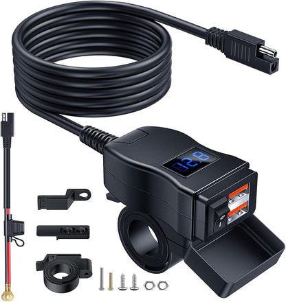 EXTRACTME Motorcycle USB Charger, Total 36W Dual USB QC3.0 Motorcycle Phone Charger with Voltage Monitor & ON/Off Switch, ATV/Motorcycle Accessories for All Phone, Tablet, GPS(Blue)