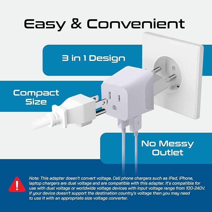Ceptics European Travel Plug Adapter – Compact Type C & F Adapter with USB-C & A + USA Input – Safe Grounded Schuko Adapter – Travel Charger for France, Germany & More – CTU-9-9C-PK | European Adapters for Travel, Type C & E/F, Grounded Schuko Adapter ...