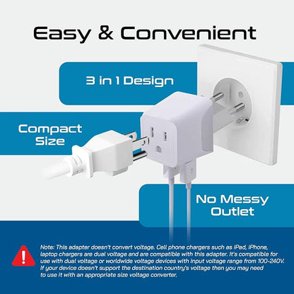 Ceptics European Travel Plug Adapter – Compact Type C & F Adapter with USB-C & A + USA Input – Safe Grounded Schuko Adapter – Travel Charger for France, Germany & More – CTU-9-9C-PK | European Adapters for Travel, Type C & E/F, Grounded Schuko Adapter ...