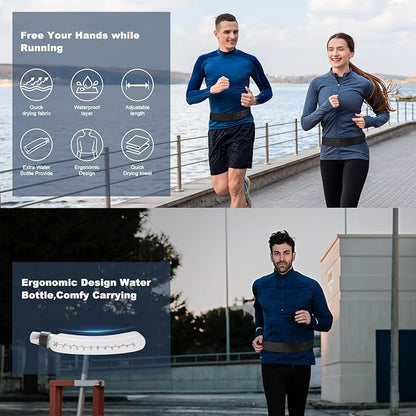 Ultimate Running Belt for Women and Men, Water Proof Running Belts Fanny Pack with Water Bottle, Slim Running Bag Belts with Phone Bottle Holder Adjustable Fit for Runner (M,Pure Black,No logos)