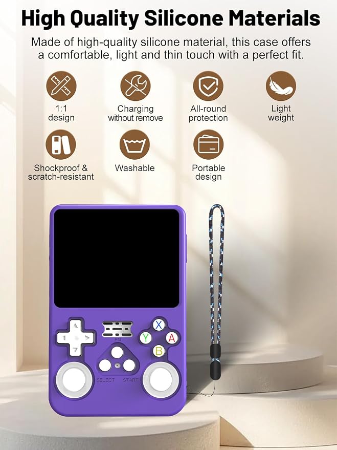 Silicone Protective Case for Anbernic R36S Game Console, Full-Body Protective Cover with Precise Cutout, Shockproof Dustproof Protector Sleeve & Scratch-Resistant Sleeve (Purple)