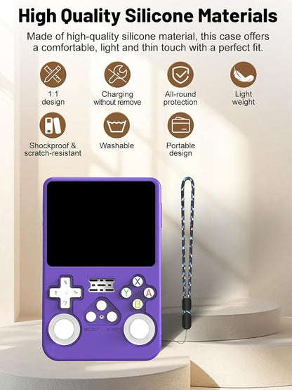 Silicone Protective Case for Anbernic R36S Game Console, Full-Body Protective Cover with Precise Cutout, Shockproof Dustproof Protector Sleeve & Scratch-Resistant Sleeve (Purple)
