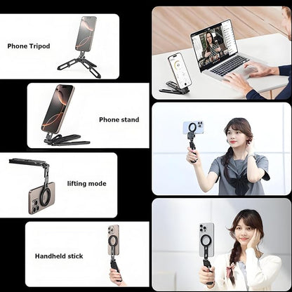 Magnetic Phone Tripod for iPhone 16/15/14/13/12 Plus Pro Max Series,Aluminium Mini Magsafes Tripod for iPhone & Magsafes,Double-Sided Design,1/4" Screw,Cold Shoe Interface,Arca Swiss Base