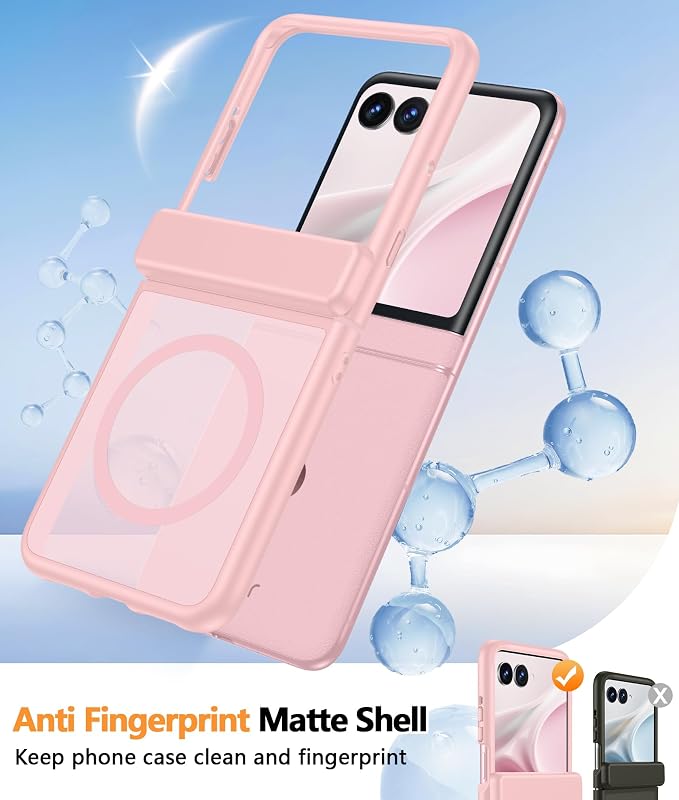 FNTCASE for Motorola Razr 2026/2025 Case, Fit for Magsafe, Hinge Protection | Screen Protector, Translucent Matte Magnetic Back, 18FT Military Grade Drop Proof, Protective Phone Cover, Light Pink