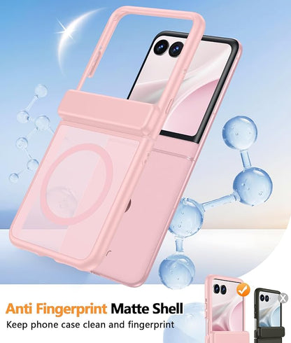 FNTCASE for Motorola Razr 2026/2025 Case, Fit for Magsafe, Hinge Protection | Screen Protector, Translucent Matte Magnetic Back, 18FT Military Grade Drop Proof, Protective Phone Cover, Light Pink