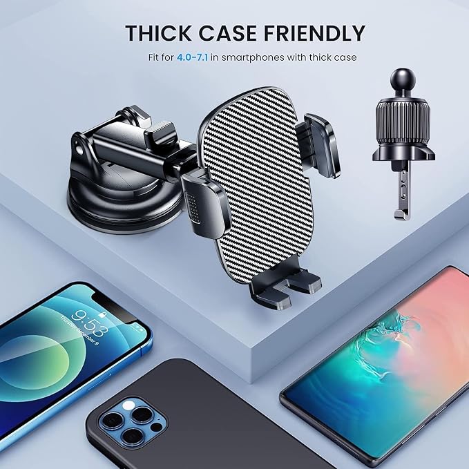 TICILFO Phone Mount for Car Phone Holder [Military-Grade Suction & Stable Clip] Car Phone Holder Mount Windshield Dashboard Air Vent Universal Automobile Mount Fit for All Dash Mounting Kits iPhone