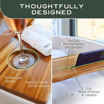 Teak Bathtub Tray for Tub 29” | Bath Tub Tray Wood for Small Tubs, Bath Tray for Tub, Bathtub Trays for Tub, Bath Table Tray for Home Spa | Fjord by JapandiSpirit
