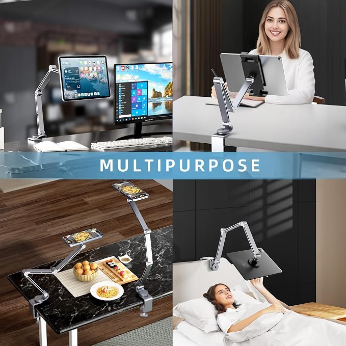 Tablet Stand for Desk, iPad Desk Mount, Magnetic Tablet Holder for Desk, Foldable Phone Arm Mount with 360° Adjustable Rotatable, Phone Holder iPad Stand Fits for 4.7-15.6" Screen