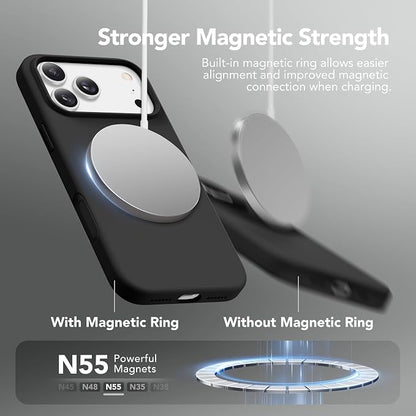 GONEZ Magnetic for iPhone 17 Pro Max Case, Compatible with MagSafe, [Screen Protector + Camera Lens Protector], Liquid Silicone Anti-Scratch Shockproof Protective Phone Case 6.9 inch, Black