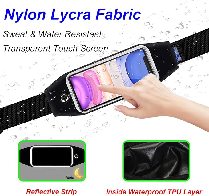 Running Belt for Women Men, Fanny Pack, Belt Bag, Money Belt, Waterproof Workout Waist Pouch Phone Holder with Touchscreen, Gym Running Gift Gear Accessories fits Phones UP to 6.5", Black