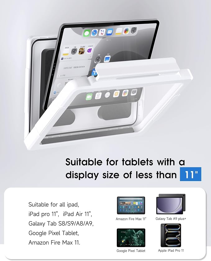 Mistriddle Shower iPad Holder Waterproof with 480° Rotation Retractable Adjustable, Wall Mount Up to 11", Shower Tablet Holder for Bathroom Bathtub, 2 Adhesive, Fit for iPad, iPad Pro 11 (White)