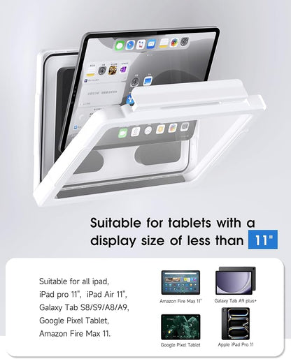 Mistriddle Shower iPad Holder Waterproof with 480° Rotation Retractable Adjustable, Wall Mount Up to 11", Shower Tablet Holder for Bathroom Bathtub, 2 Adhesive, Fit for iPad, iPad Pro 11 (White)