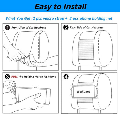 Car Headrest Phone Holder for Kids Back Seat - Compatible with iPhone, Samsung and Other Cell Phones - Soft Adjustable Silicone Holding Net (for Phone 2 Pack)
