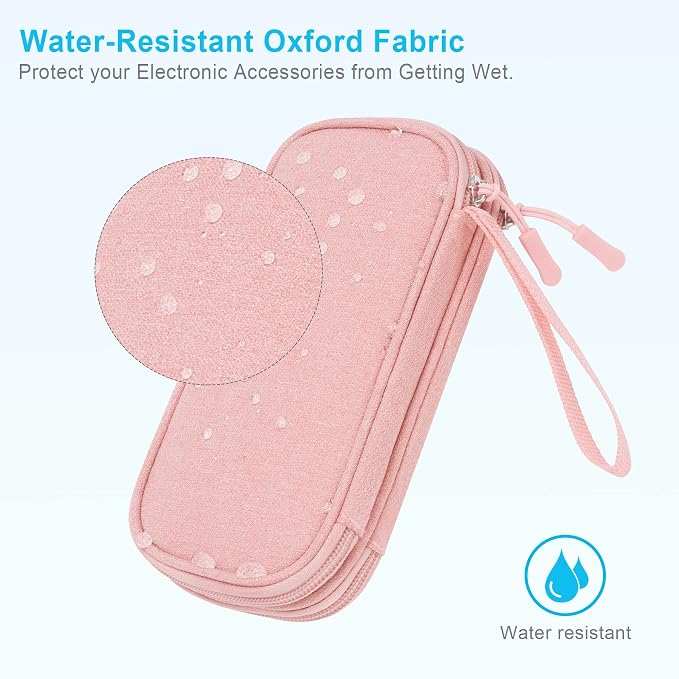 Lacdo Electronic Organizer, Travel Cable Organizer Bag Pouch Tech Electronic Accessories Carry Case Portable Double Layer Charger Case for Cable, Cord, Charger, Phone, Earphone, Power Bank, Light Pink