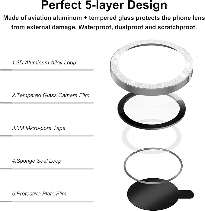 Suoman for iPhone 14 Pro Max Camera Lens Protector / 14 Pro Camera Lens Protector, Camera Cover Tempered Glass for iPhone 14 Pro Max 6.7 inch/for iPhone 14 Pro 6.1 inch [Perfectly Fit]-Bling-Silver