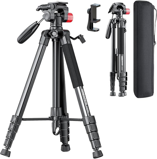 CAMBOFOTO 74"-Camera-Tripod, Porfessional Aluminum Heavy Duty Tripod Stand for Mirrorless Camera/DSLR/Cell Phone/Camcorder, with Holder and Travel Bag