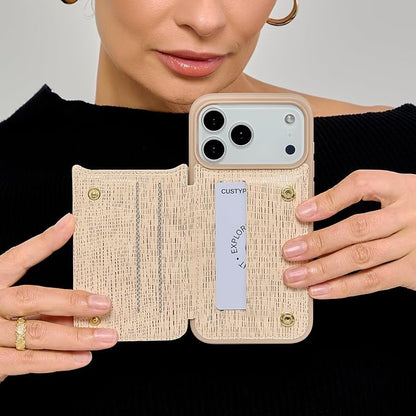 CUSTYPE Compatible with iPhone 17 Pro Max Wallet Case with Card Holder,Bling Leather 180°Ring Holder Kickstand Card Slots Case,PU Leather Case for iPhone 17 Pro Max 6.9inch-Nude&Bling