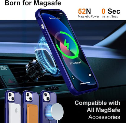360° Magnetic Swivel Ring for iPhone 13 case, Built-in Metal Stand and Ring Holder, Magsafe Compatible, Military Grade Protection, Shock Resistant - Blue