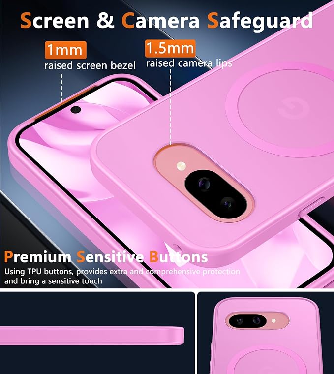 FNTCASE for Google Pixel 9a Case: [Compatible with Magsafe] Translucent Matte Magnetic Phone Cover - Military Grade Drop Protection - Shockproof Protective Cases for Pixel 9A (Pink)