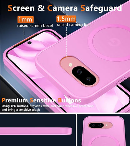 FNTCASE for Google Pixel 9a Case: [Compatible with Magsafe] Translucent Matte Magnetic Phone Cover - Military Grade Drop Protection - Shockproof Protective Cases for Pixel 9A (Pink)