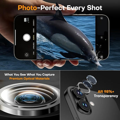 Camera Lens Protector for iPhone 17/16/16 Plus,Tempered Glass Metal Individual Camera Cover Screen[Anti-drop] Case Friendly- Black