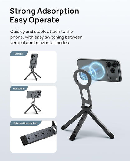 SODI Magnetic Phone Tripod Stand for iPhone - Strong Magnet Foldable Cell Phone Stand for Vlog, Gym, Travel Essentials, Mini Tripod Phone Stand Compatible with iPhone 17 16 15 14 13 12 Series