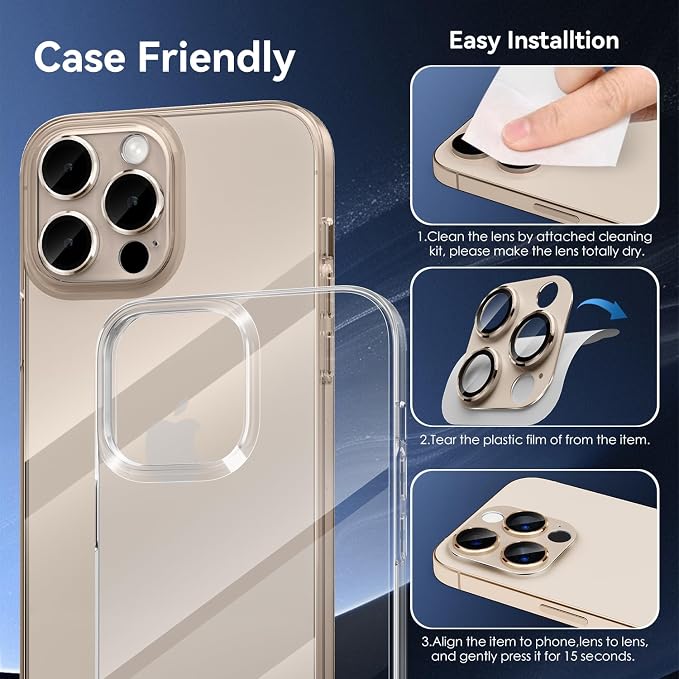 CloudValley for iPhone 16 Pro/iPhone 16 Pro Max Camera Lens Protector, [AR+AF 99% Transmittance] [Full Coverage] Ultra-HD Tempered Glass Cover, Metal Lens Screen Protective,Desert Titanium