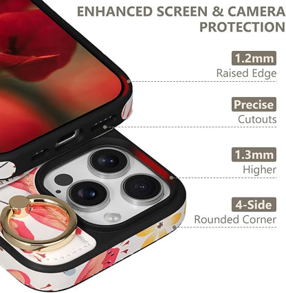 Keallce Wallet Case for iPhone 16 Pro Max 6.9'', Flip Case with Card Slots, Ring Holder Kickstand, PU Leather Protective Folio Cover for Women, Floral