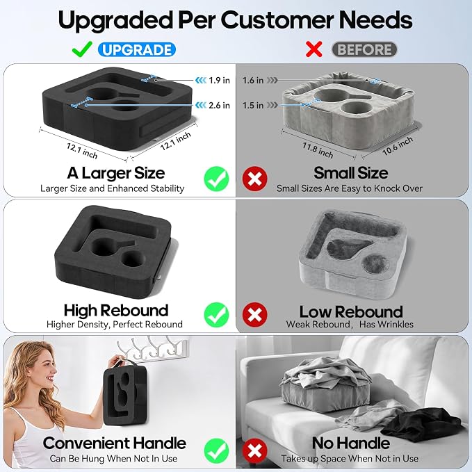 Couch Cup Holder Pillow, Sofa and Bed Organizer Caddy for iPad, Kindle, Switch, Game Controller, Remotes, Phones, Small-Sized Cup & Drink Holder for Couch, Bed, Desk, Car, Beach, Desk, Black