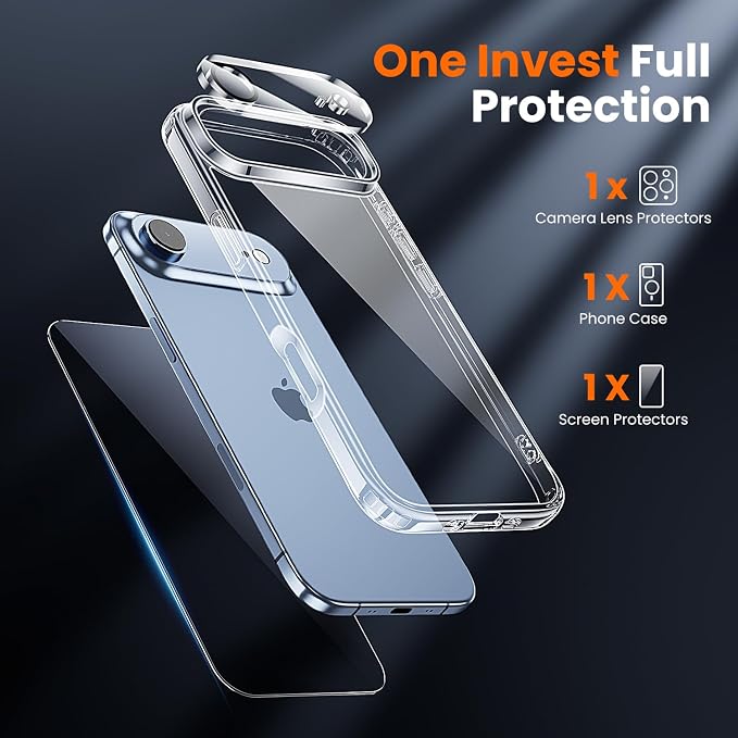 3 in 1 for iPhone Air Case Clear,Yellowing-Resistant Acrylic Back, Screen Protector *1 & Camera Lens Protector*1, Shockproof for Phone Cover 6.5 inch