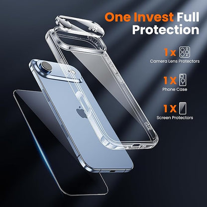 3 in 1 for iPhone Air Case Clear,Yellowing-Resistant Acrylic Back, Screen Protector *1 & Camera Lens Protector*1, Shockproof for Phone Cover 6.5 inch