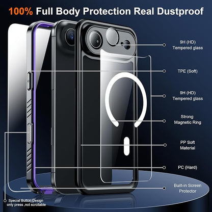 SPIDERCASE Magnetic for iPhone Air Case Waterproof, Built-in Lens & Screen Protector,[IP68 Underwater][15FT Military Shockproof] [Dustproof] Full Body Protection Cover for iPhone 17 Air 6.5’’,Purple