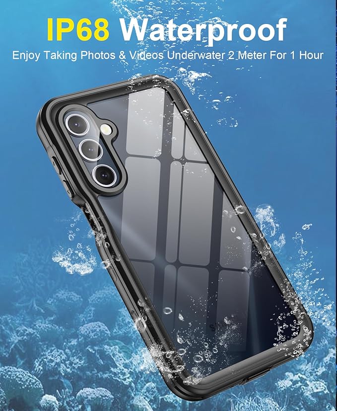 Beasyjoy for Samsung Galaxy A16 5G Phone Case, IP68 Waterproof with Built-in Screen Protector, Rugged Full Body Military Grade Shockproof Dustproof Protective Underwater Cover, Black/Clear